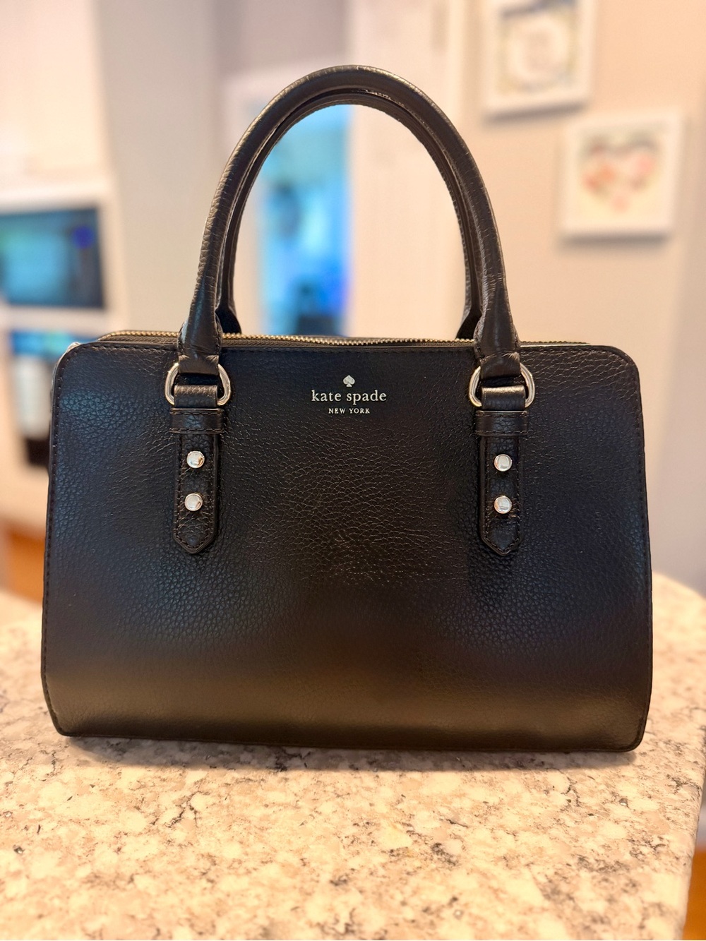kate spade Black Pebbled Leather Satchel like new